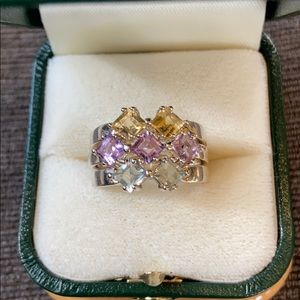 Set of three sterling multi Gem stack rings